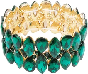 Women's Statement Stretch Bangle Wide Teardrop Marquise-Shape Crystal Elastic Bracelet Art Deco Bridal Jewelry