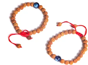 Wonder Care Evil Eye and Authentic Rudraksha Natural Gemstone Yoga Meditation Beads Bracelet Free Size Wrist Friendship Band Unisex Adjustable Friendship Bracelet Rakhi Gift (Pack of 2)