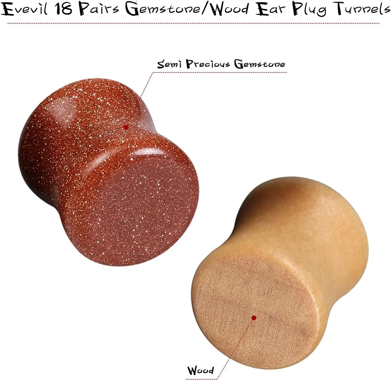 Wood Mixed Stone Ear Plugs Ear Gauges Double Flared Saddle Stretching Gauge Expander (18 Pairs/36 Pieces,00g-14mm)