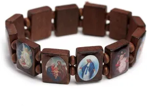 Wooden Rosary Bracelet Elastic Coloured Beads Catholic Bangle Religious Holy Devotion Bracelet