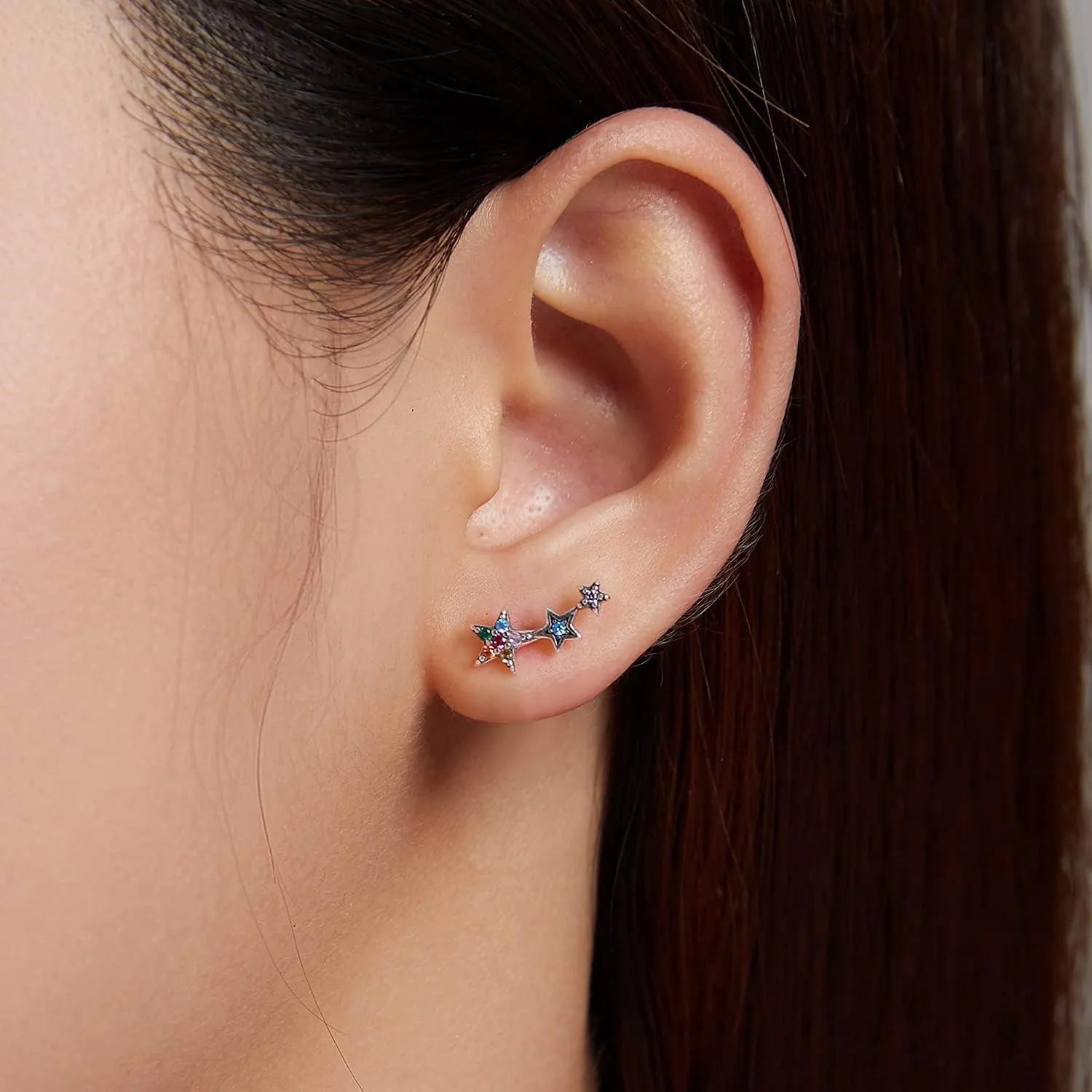 WOSTU Star Climber Stud Earrings Womens 925 Sterling Silver Cuff Earrings Hypoallergenic Wrap Pin Earrings