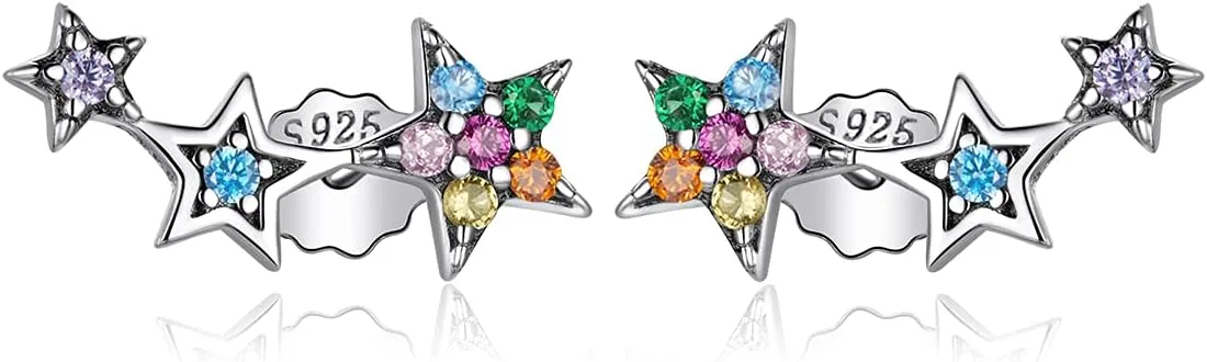 WOSTU Star Climber Stud Earrings Womens 925 Sterling Silver Cuff Earrings Hypoallergenic Wrap Pin Earrings