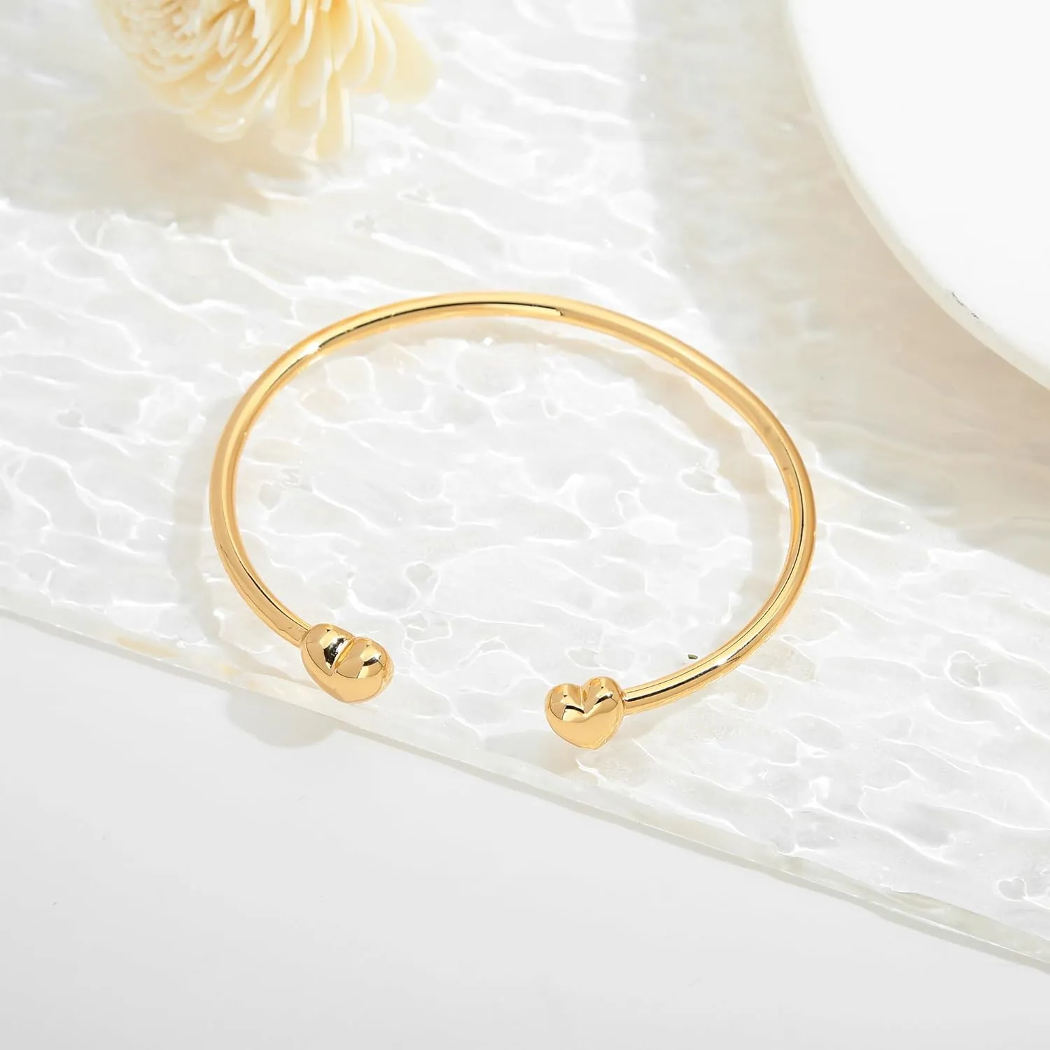 WOWORAMA Dainty Gold Cuff Bracelets for Women Delicate Thin Wire Open Bangle Bracelets Stackable Minimalist Wrist Cuff Bracelets Flexible Adjustable Size