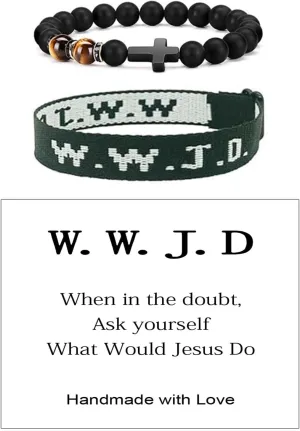 WWJD Braided Rope Bracelet Set for Women Men Colorful What Would Jesus Do Crystal Beaded Bracelet Natural Stone Cross Stretch Bracelet Protection Pray Inspirational Religious Christian Jewelry