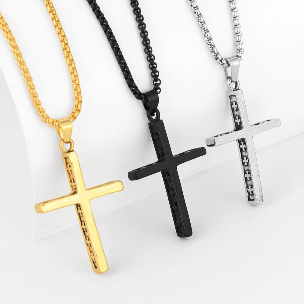 XAM 3PCS Fashion Jewelry Polished Stainless Steel Nail Cross Pendant-Chain Necklace Christian Jewelry Church Baptism Gift Cross Pendant Necklaces for Men Women