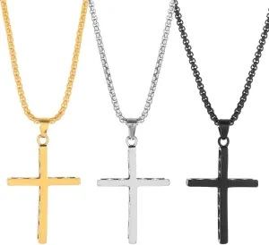 XAM 3PCS Fashion Jewelry Polished Stainless Steel Nail Cross Pendant-Chain Necklace Christian Jewelry Church Baptism Gift Cross Pendant Necklaces for Men Women
