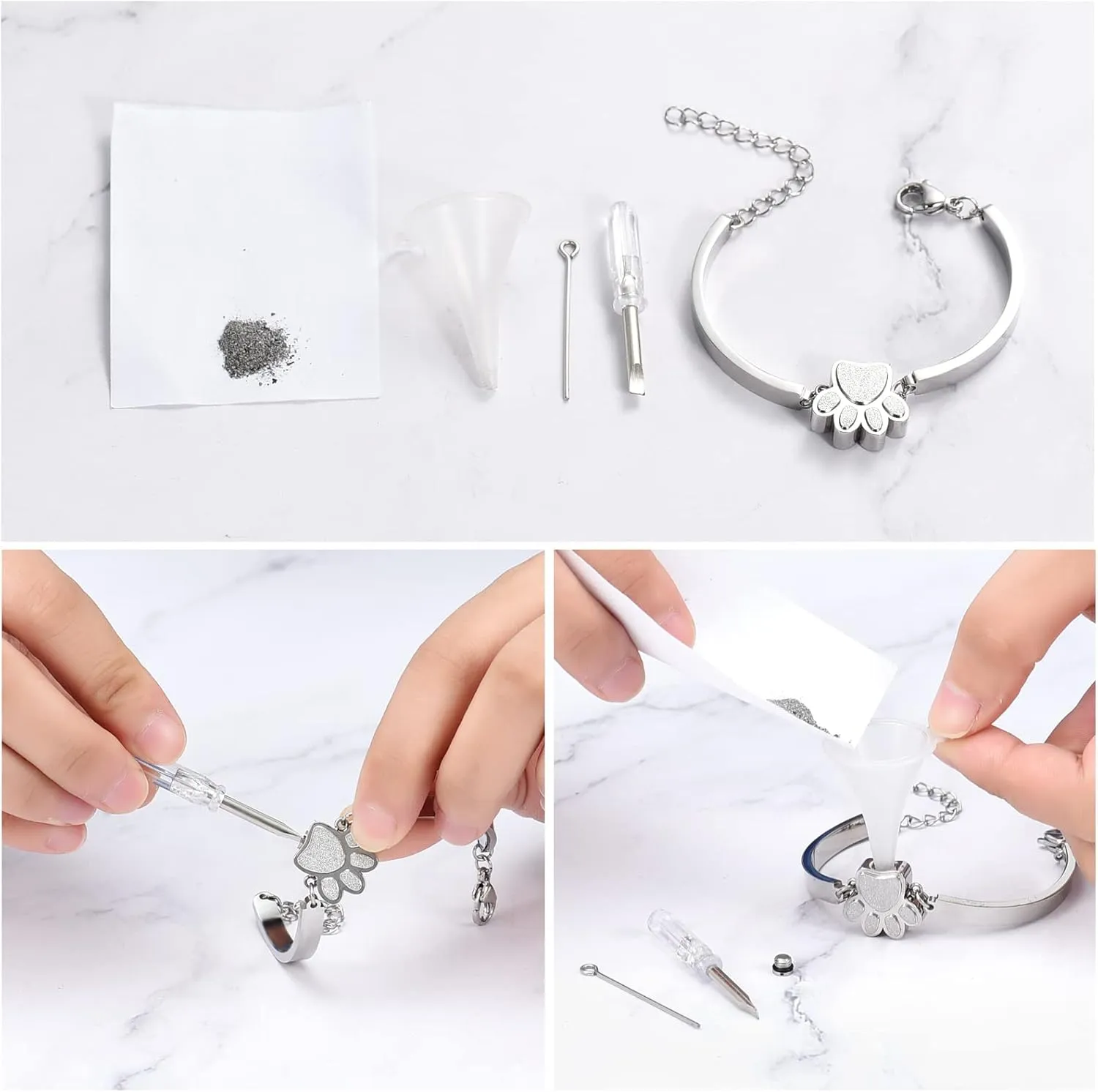 XSMZB Cremation Bracelet for Ashes - Paw Print Cremation Jewelry Pet Dog Cat Stainless Steel Keepsake Memorial Urn Bangle