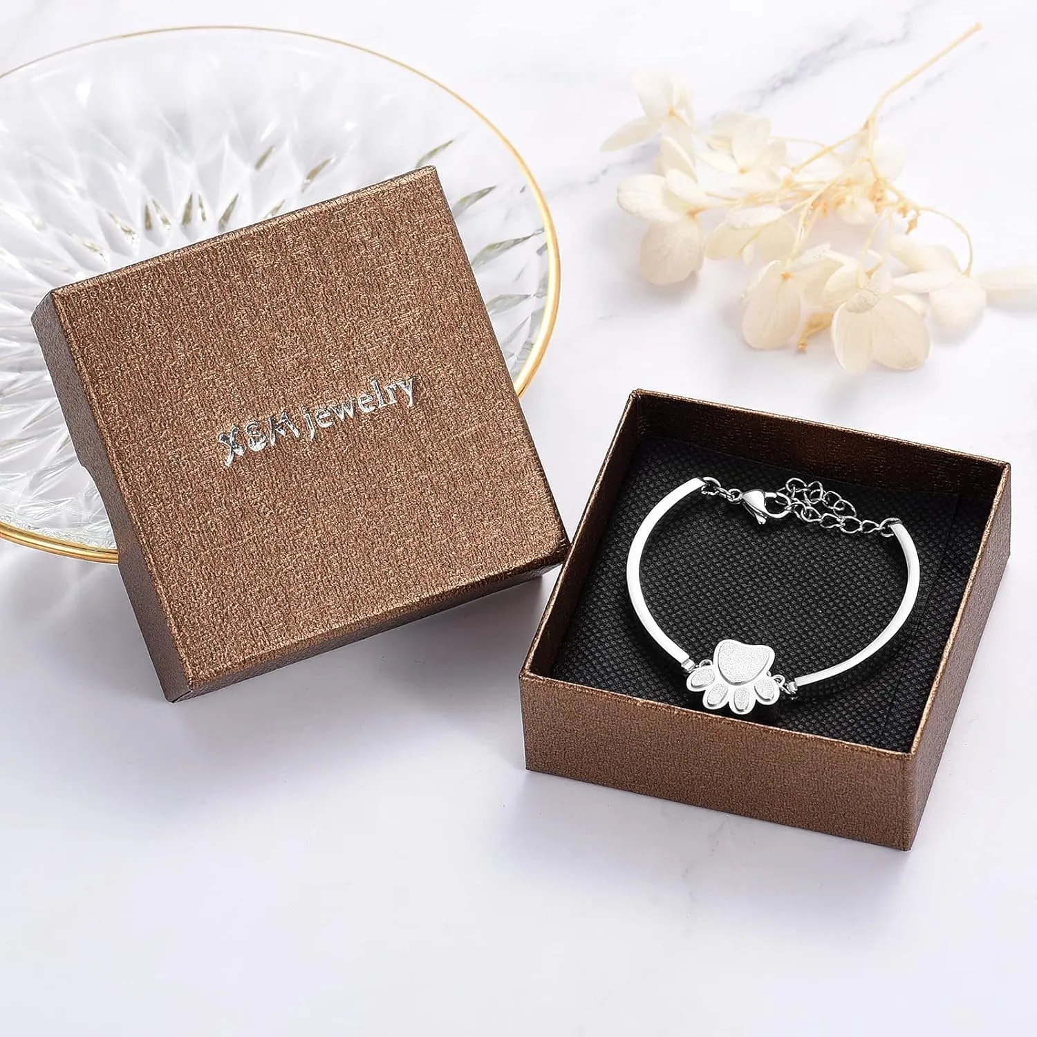 XSMZB Cremation Bracelet for Ashes - Paw Print Cremation Jewelry Pet Dog Cat Stainless Steel Keepsake Memorial Urn Bangle
