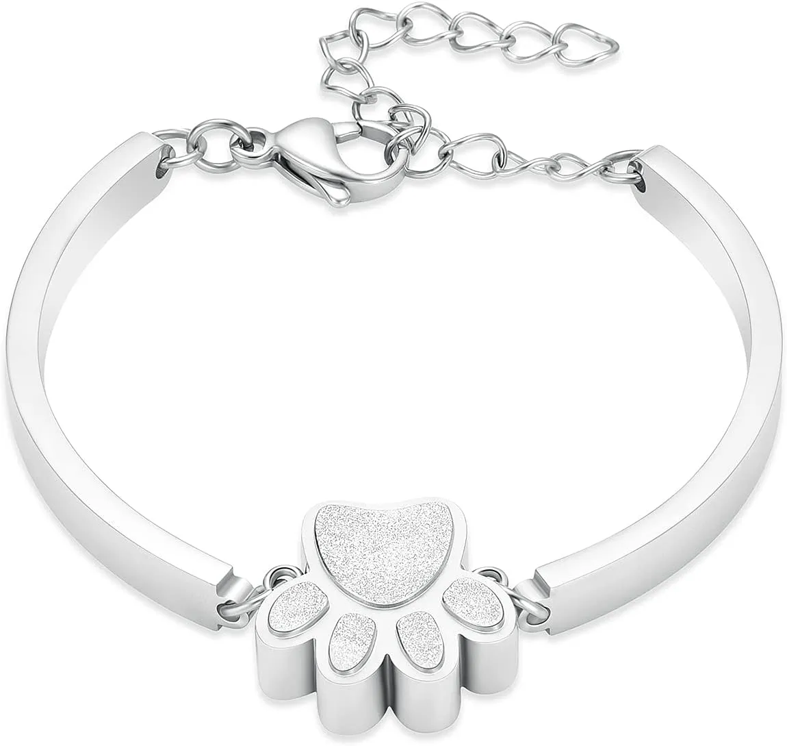 XSMZB Cremation Bracelet for Ashes - Paw Print Cremation Jewelry Pet Dog Cat Stainless Steel Keepsake Memorial Urn Bangle
