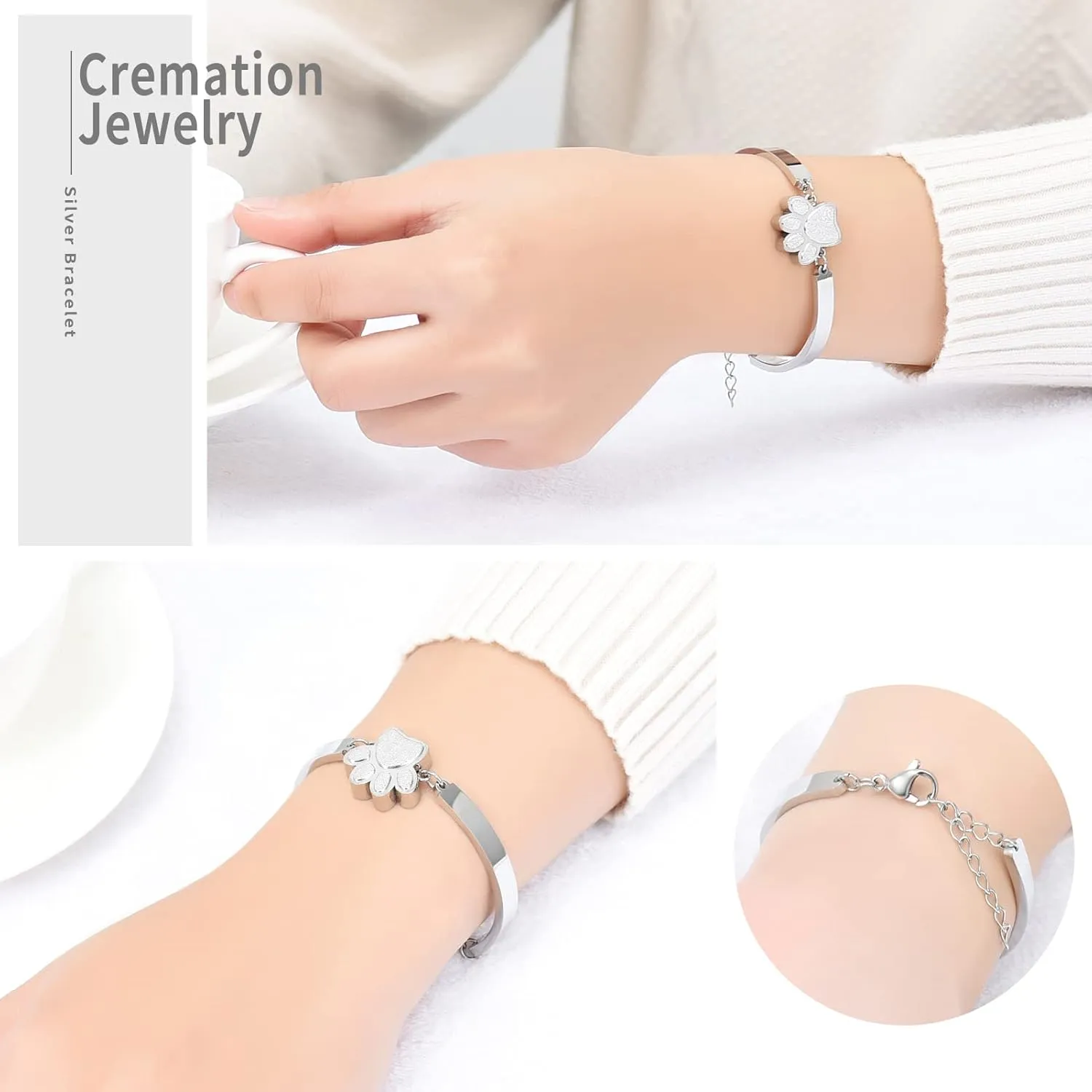 XSMZB Cremation Bracelet for Ashes - Paw Print Cremation Jewelry Pet Dog Cat Stainless Steel Keepsake Memorial Urn Bangle