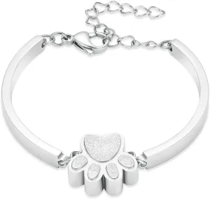 XSMZB Cremation Bracelet for Ashes - Paw Print Cremation Jewelry Pet Dog Cat Stainless Steel Keepsake Memorial Urn Bangle