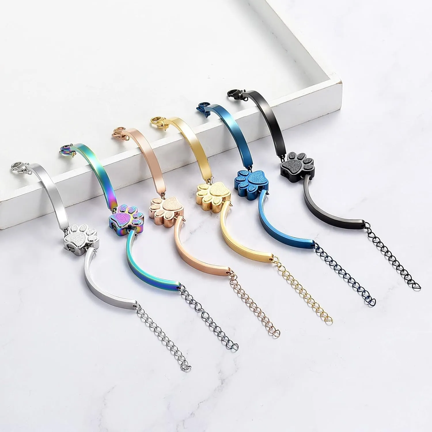 XSMZB Cremation Bracelet for Ashes - Paw Print Cremation Jewelry Pet Dog Cat Stainless Steel Keepsake Memorial Urn Bangle