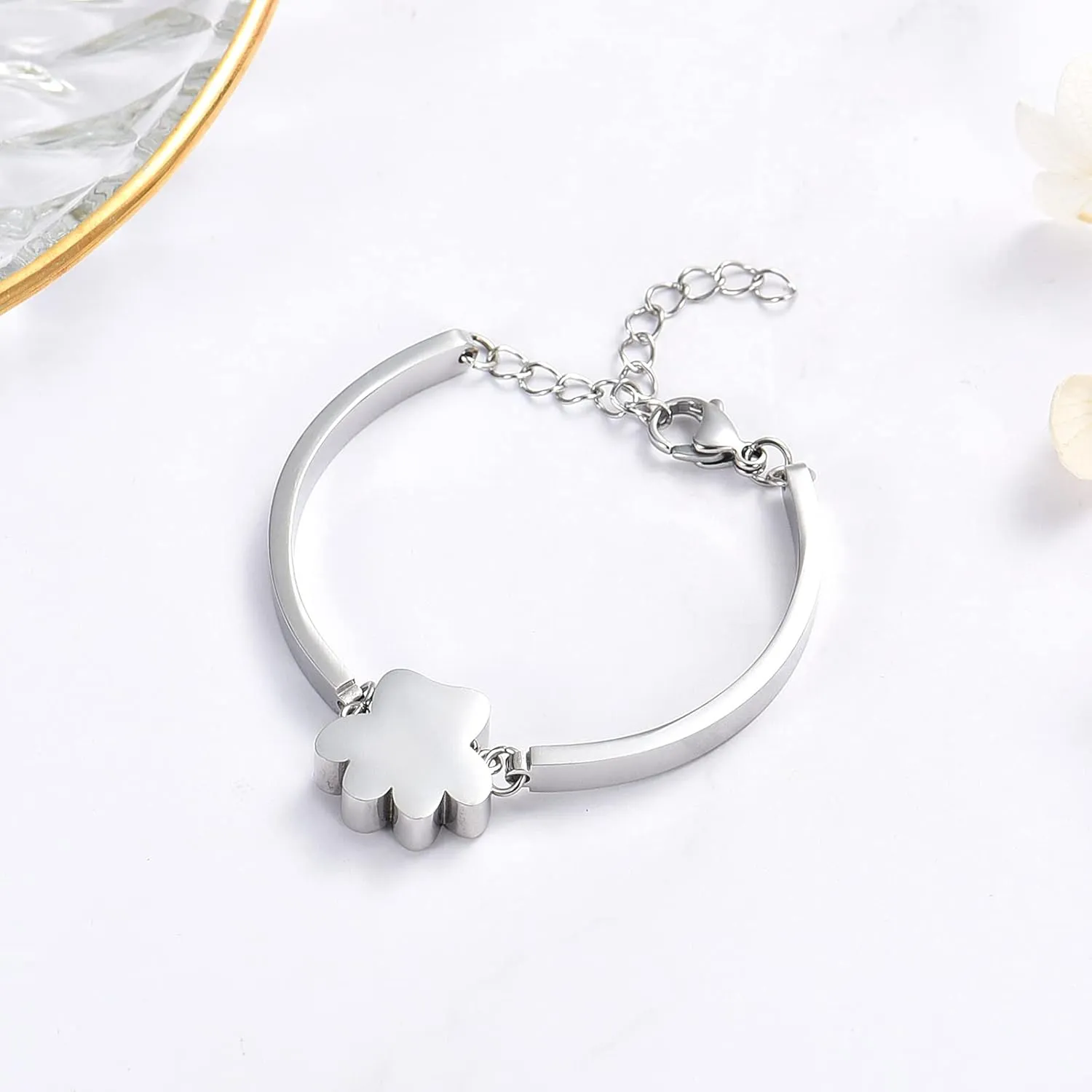 XSMZB Cremation Bracelet for Ashes - Paw Print Cremation Jewelry Pet Dog Cat Stainless Steel Keepsake Memorial Urn Bangle