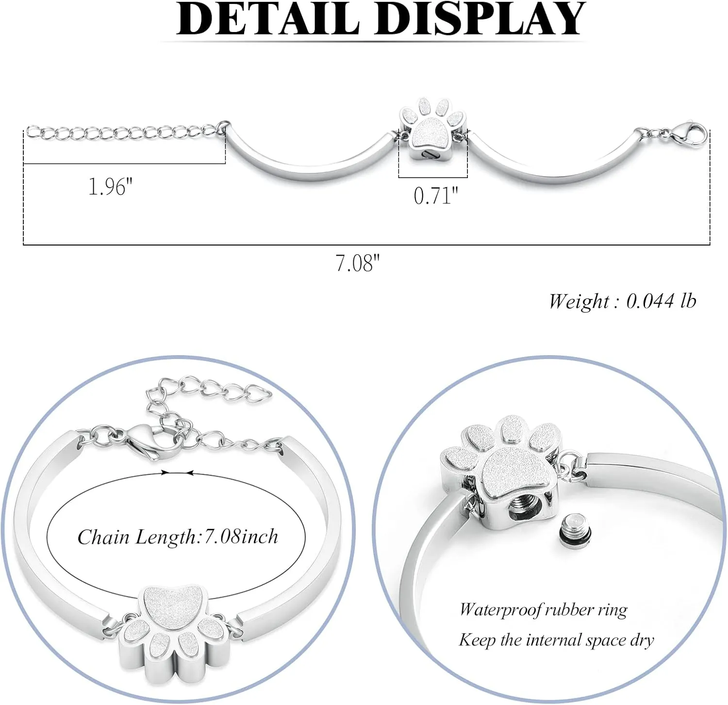 XSMZB Cremation Bracelet for Ashes - Paw Print Cremation Jewelry Pet Dog Cat Stainless Steel Keepsake Memorial Urn Bangle