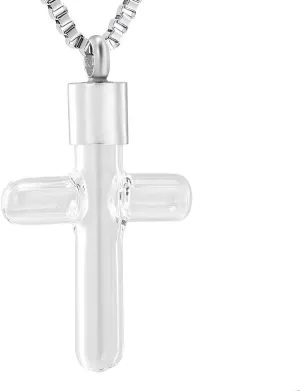 XSMZB Cross Hourglass Urns Necklace Cremation Pendant Memorial Necklace Ash Holder Necklace Clear Urn Charm Glass Vial Pendant Child Loss Hour Glass Urn