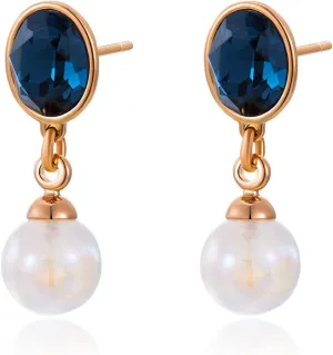 XUPING Simulated Pearl Earrings For Women 18K Gold Plated Silver Round Stud Cubic Zirconia Dangle Hoop Hypoallergenic Crystal Earring Jewelry