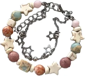 Y2K Star Pearl Bracelets For Women Girls Gothic Punk Link Bracelet Adjustable Aesthetic Bracelet Beaded Chain Friendship Birthday Gifts Dainty Bracelet Resin Star Style Party Accessories