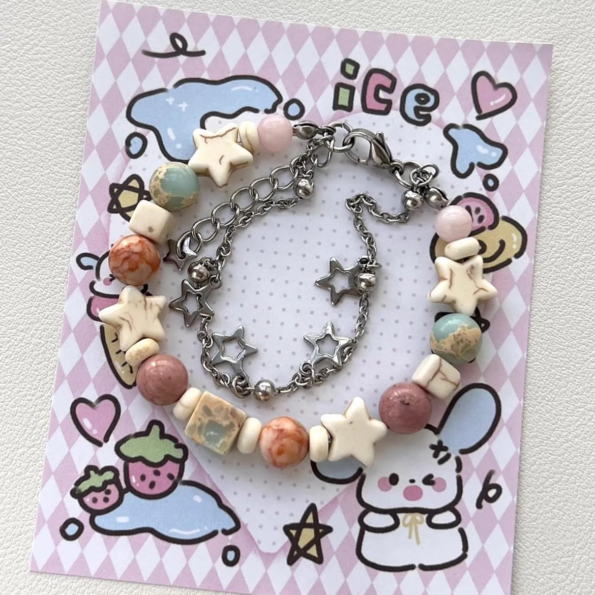 Y2K Star Pearl Bracelets For Women Girls Gothic Punk Link Bracelet Adjustable Aesthetic Bracelet Beaded Chain Friendship Birthday Gifts Dainty Bracelet Resin Star Style Party Accessories