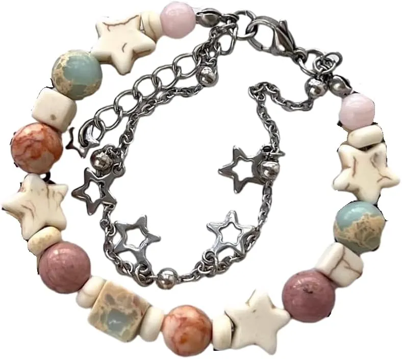 Y2K Star Pearl Bracelets For Women Girls Gothic Punk Link Bracelet Adjustable Aesthetic Bracelet Beaded Chain Friendship Birthday Gifts Dainty Bracelet Resin Star Style Party Accessories