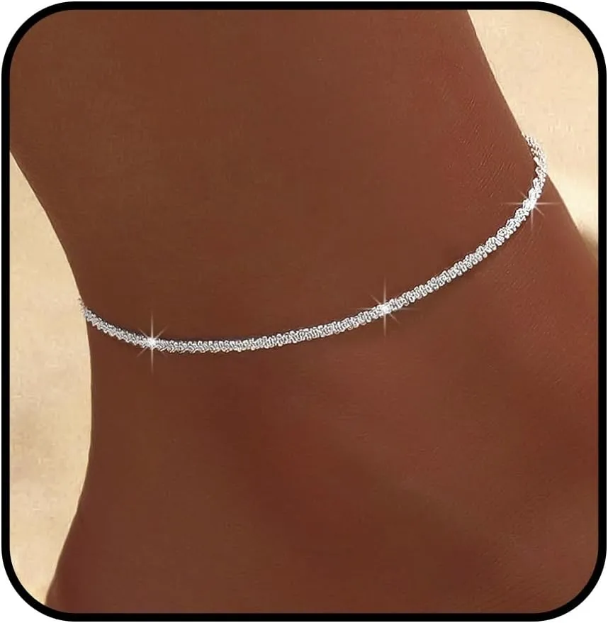Yalice 14K Gold Ankle Bracelets for Women Layered Anklets 925 Sterling Silver Anklet Set Shiny Waterproof Ankle Chain Cross Beach Foot Jewelry Gifts