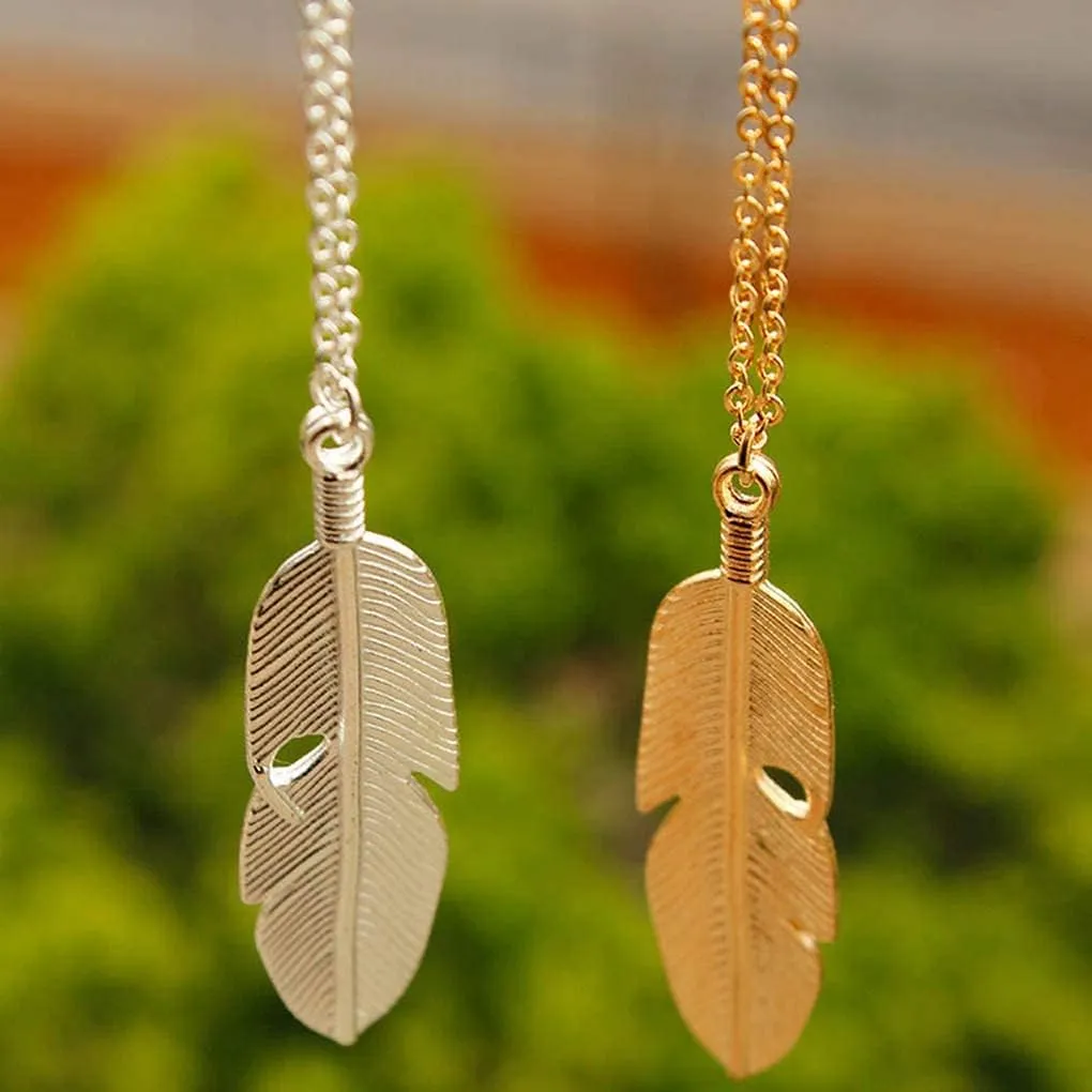 Yalice Boho Feather Pendant Necklace Chain Long Leaf Necklaces Jewelry Y Necklace for Women