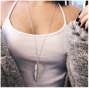 Yalice Boho Feather Pendant Necklace Chain Long Leaf Necklaces Jewelry Y Necklace for Women