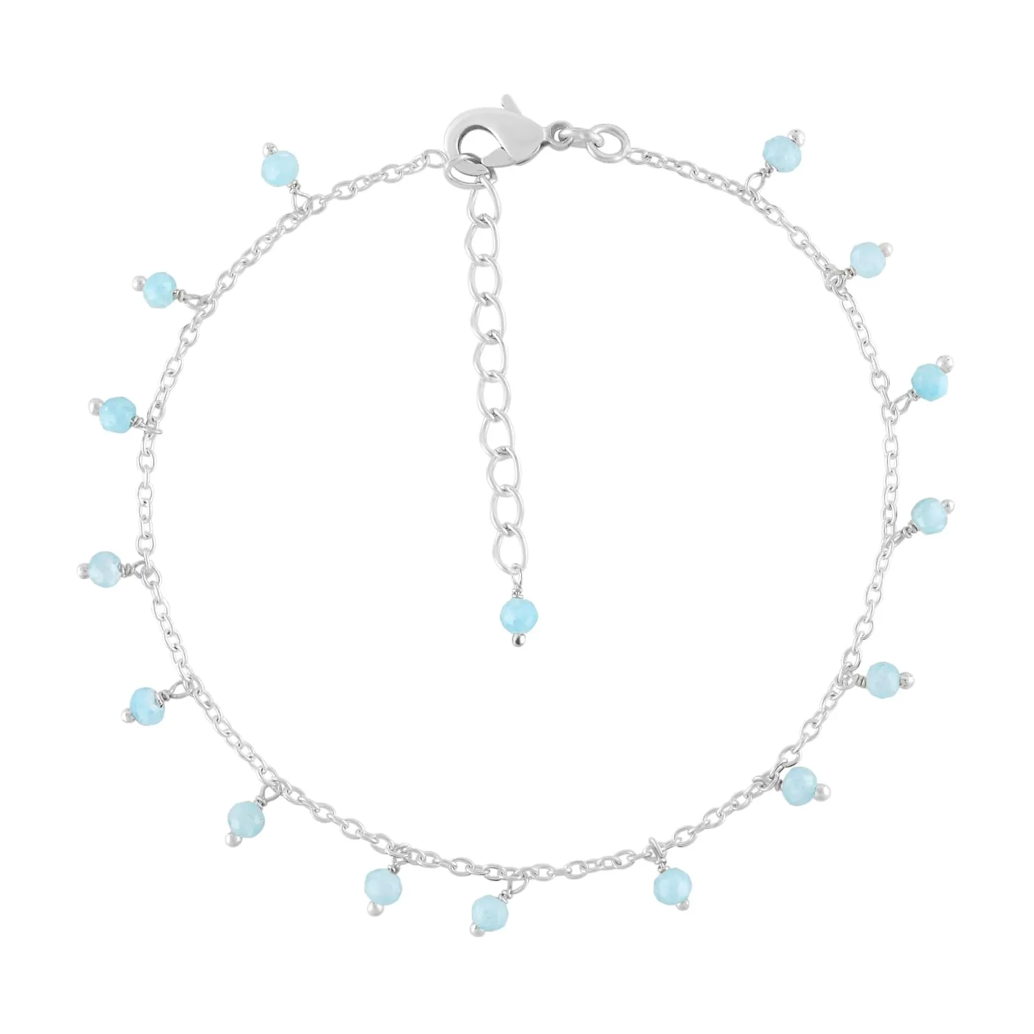 Yanara Larimar Anklets Ankle Bracelets for Women Natural Birthstone Silver Plated Handmade Jewelry in 8.5 1.5 inch Chakra Crystals and Gemstones Gifts for Mom Her Girls