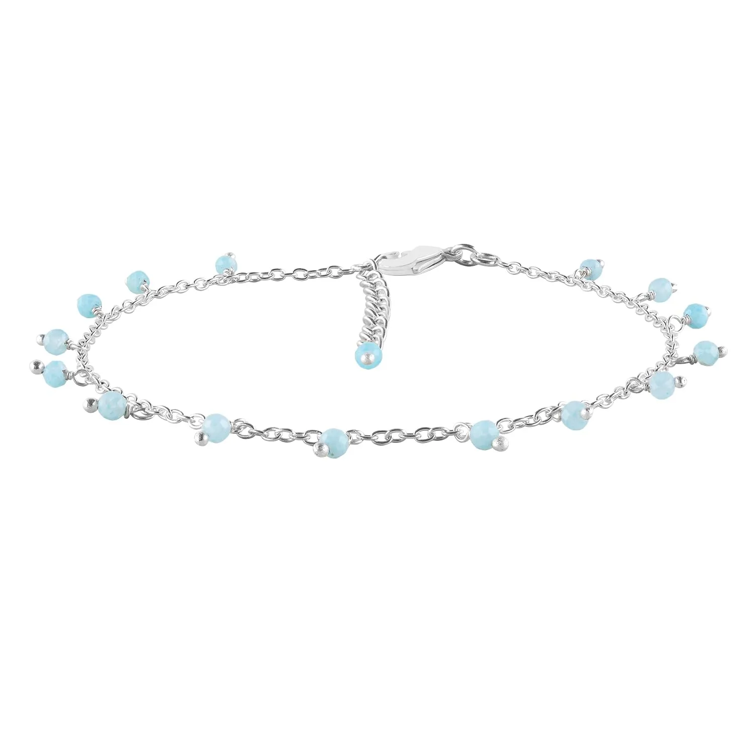 Yanara Larimar Anklets Ankle Bracelets for Women Natural Birthstone Silver Plated Handmade Jewelry in 8.5 1.5 inch Chakra Crystals and Gemstones Gifts for Mom Her Girls