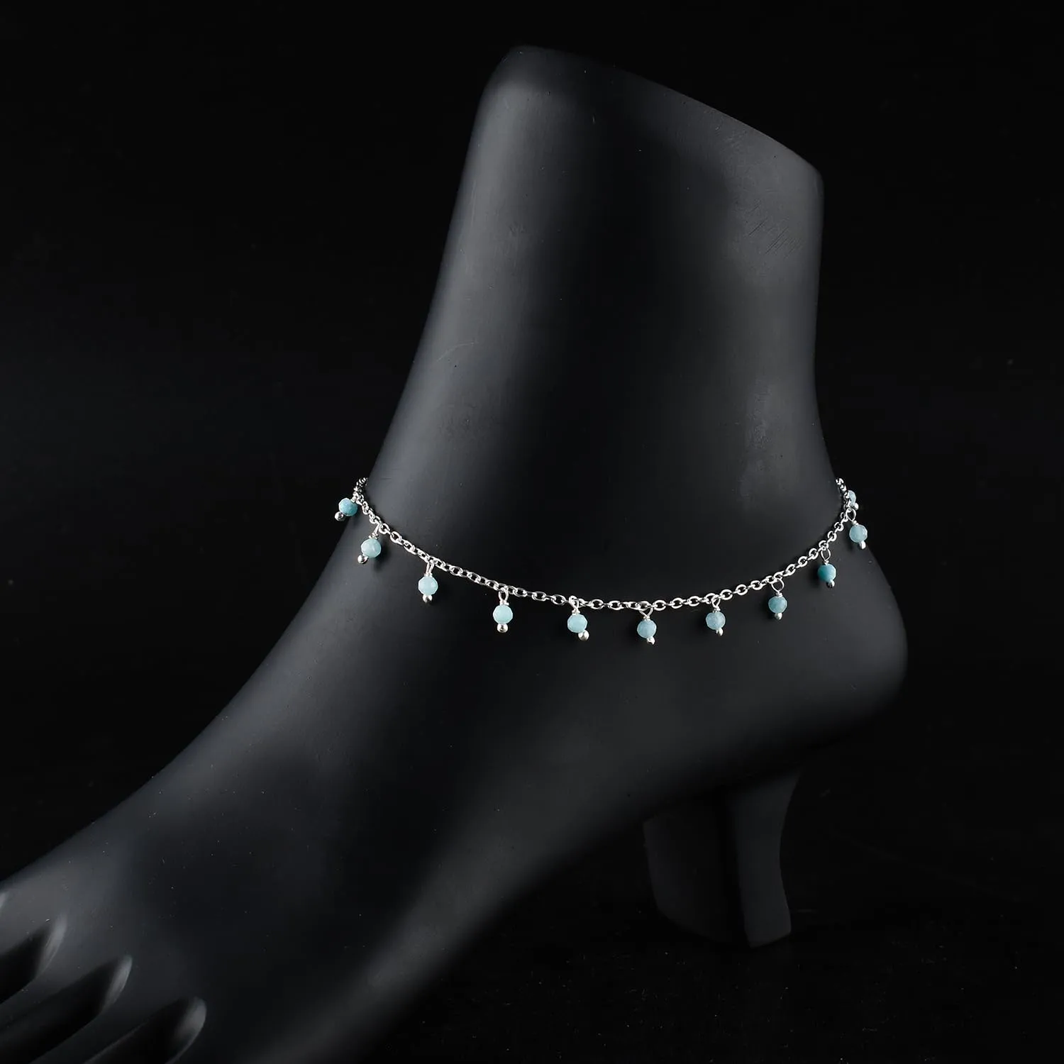 Yanara Larimar Anklets Ankle Bracelets for Women Natural Birthstone Silver Plated Handmade Jewelry in 8.5 1.5 inch Chakra Crystals and Gemstones Gifts for Mom Her Girls