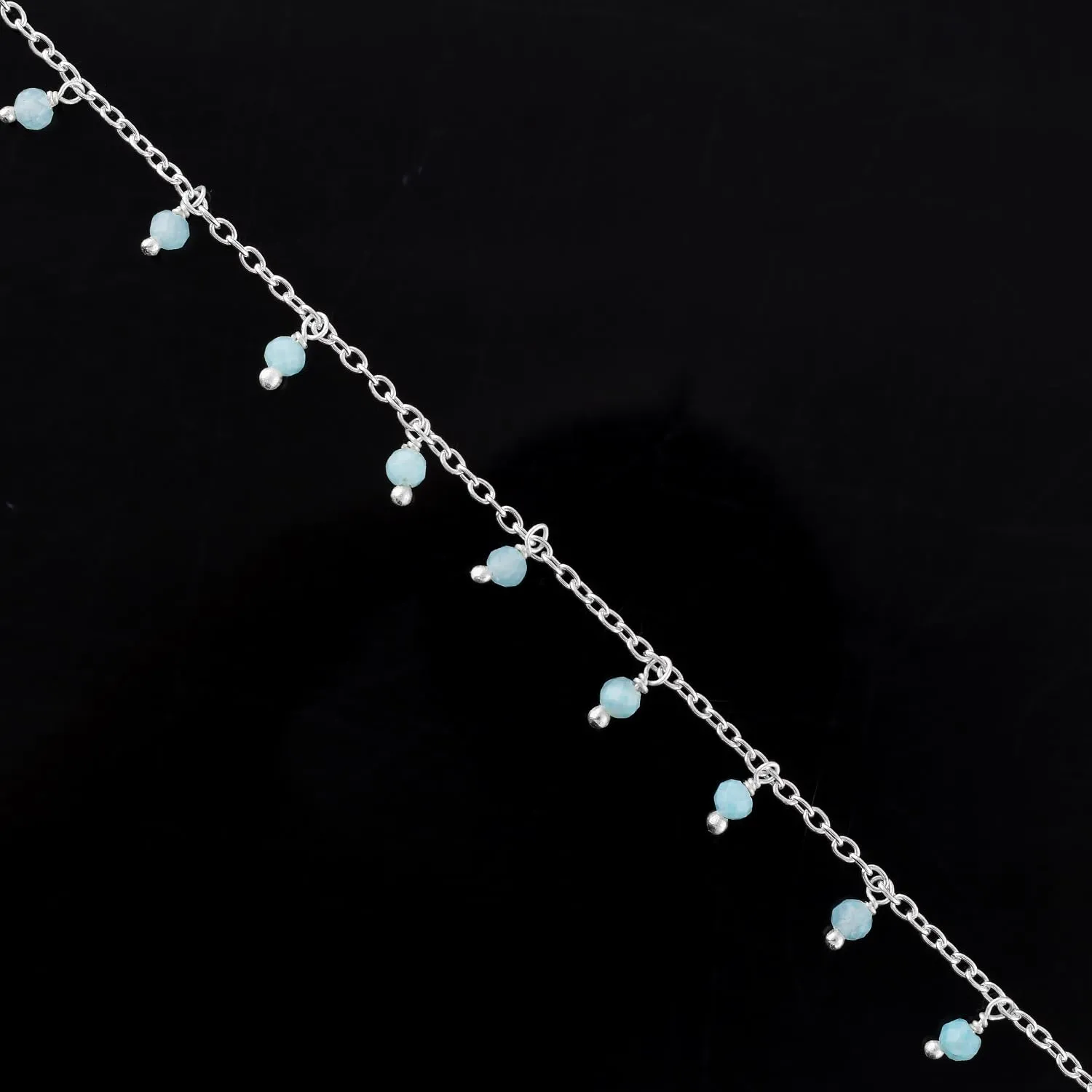 Yanara Larimar Anklets Ankle Bracelets for Women Natural Birthstone Silver Plated Handmade Jewelry in 8.5 1.5 inch Chakra Crystals and Gemstones Gifts for Mom Her Girls