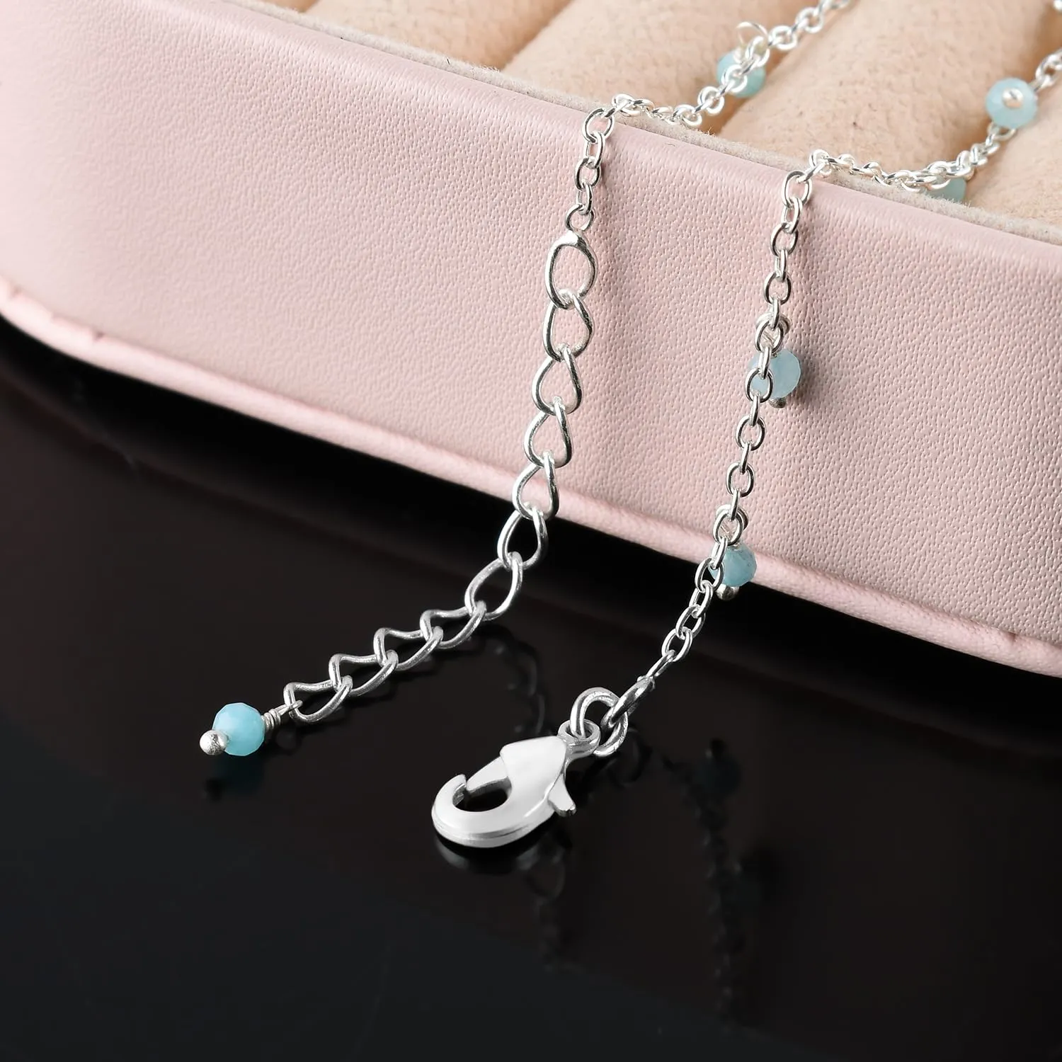 Yanara Larimar Anklets Ankle Bracelets for Women Natural Birthstone Silver Plated Handmade Jewelry in 8.5 1.5 inch Chakra Crystals and Gemstones Gifts for Mom Her Girls