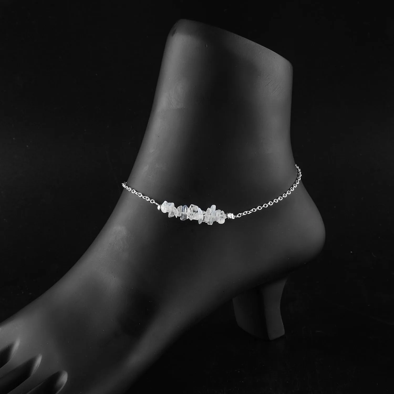 Yanara Rainbow Moonstone Ankle Bracelets for Women Anklets For Women Natural June Birthstone Nuggets Silver Plated Jewelry in 9  1.5 inch Chakra Crystals Mothers Day Gifts For Mom Her