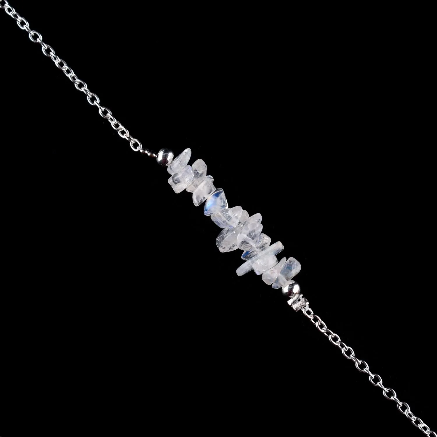Yanara Rainbow Moonstone Ankle Bracelets for Women Anklets For Women Natural June Birthstone Nuggets Silver Plated Jewelry in 9  1.5 inch Chakra Crystals Mothers Day Gifts For Mom Her