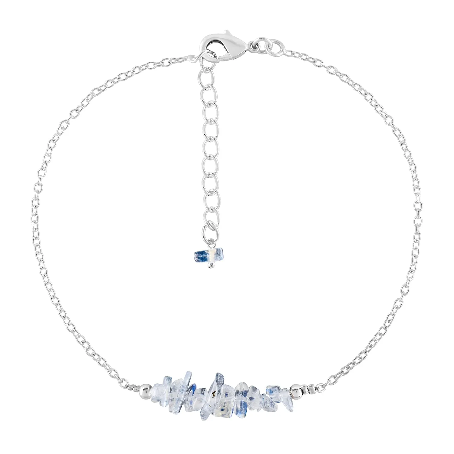 Yanara Rainbow Moonstone Ankle Bracelets for Women Anklets For Women Natural June Birthstone Nuggets Silver Plated Jewelry in 9  1.5 inch Chakra Crystals Mothers Day Gifts For Mom Her