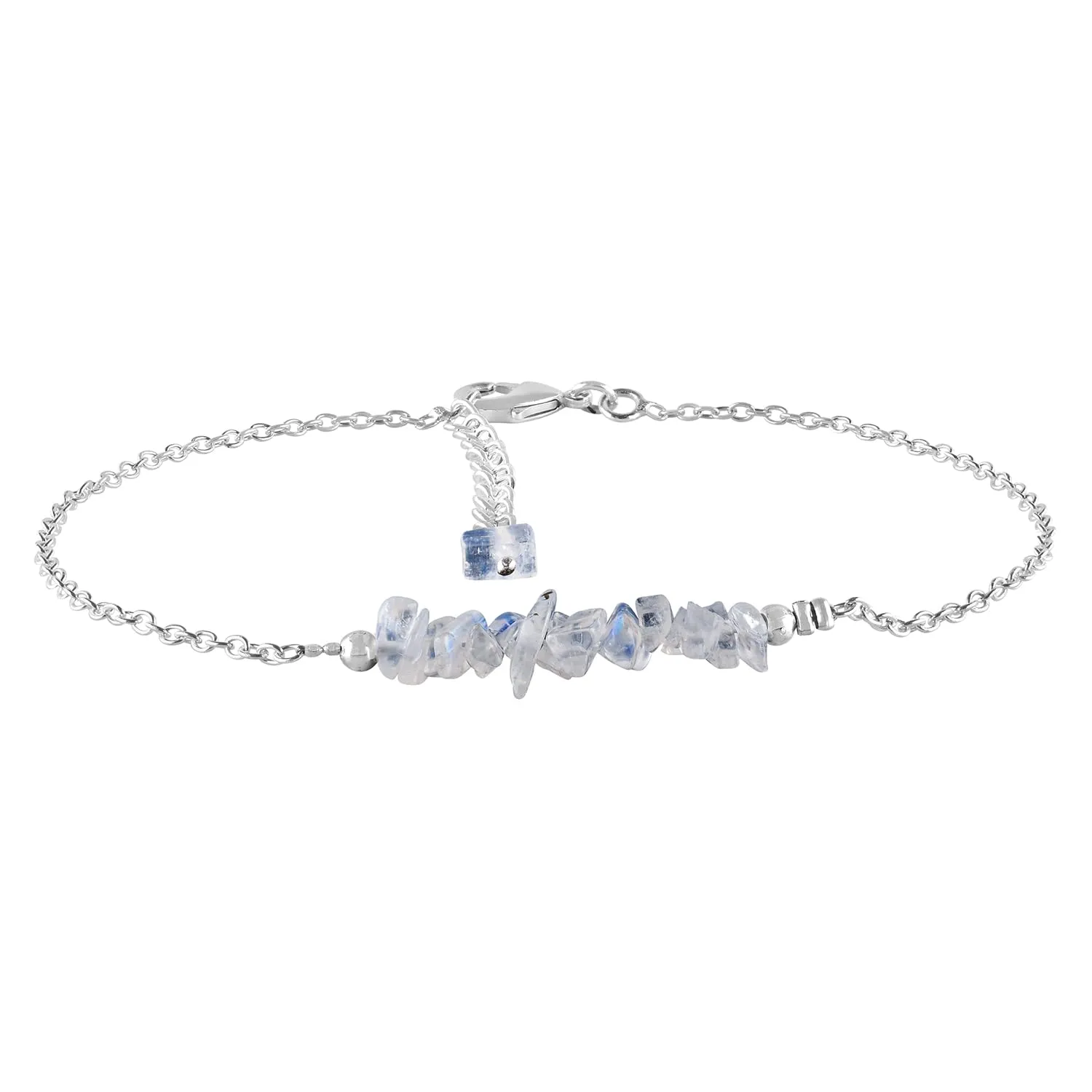Yanara Rainbow Moonstone Ankle Bracelets for Women Anklets For Women Natural June Birthstone Nuggets Silver Plated Jewelry in 9  1.5 inch Chakra Crystals Mothers Day Gifts For Mom Her