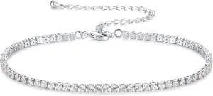 YATOJUZI Ankle Bracelets for Women 14K Gold/18K Platinum Plated Silver Gold Anklets Summer Beach Tennis Fashion Cubic Zirconia Bracelet Jewelry Gifts 2.5mm/4mm