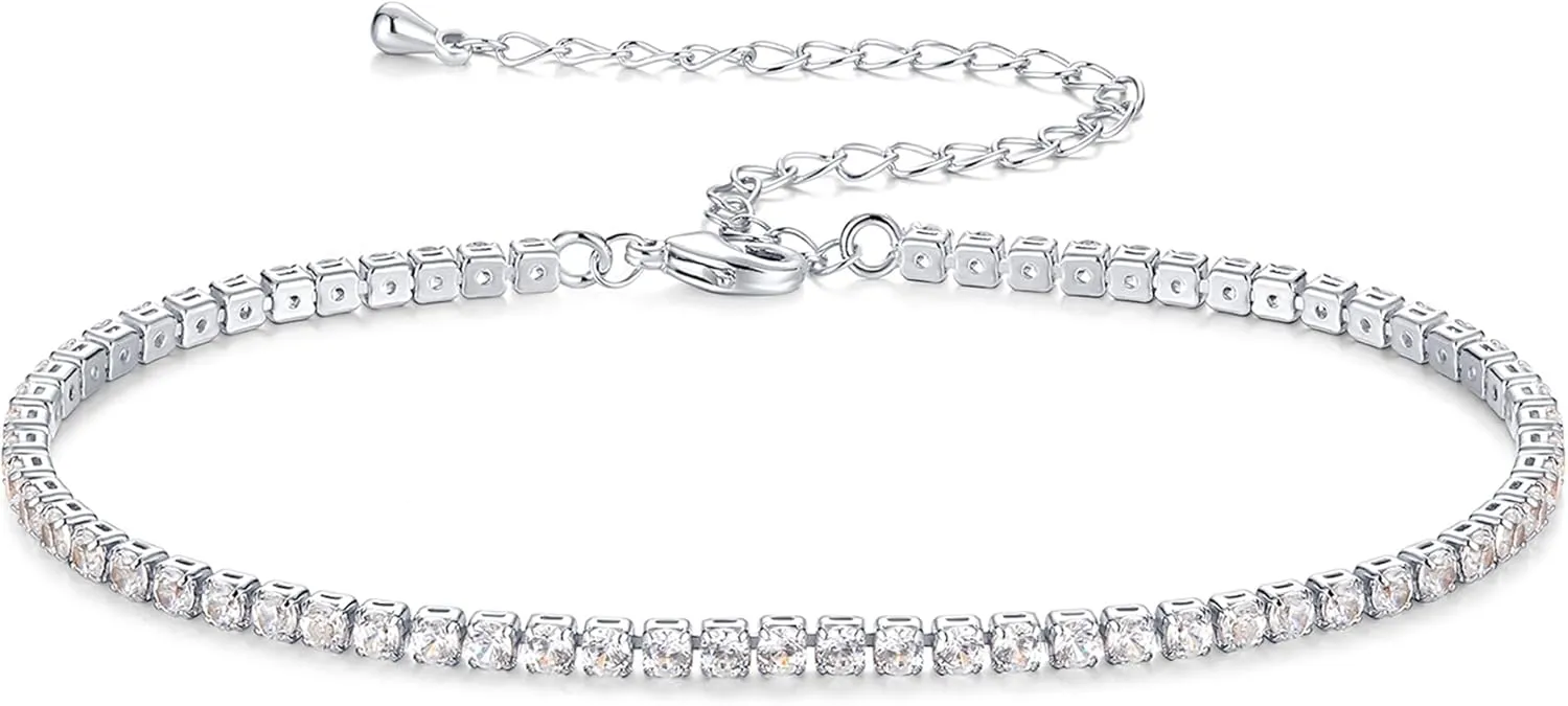 YATOJUZI Ankle Bracelets for Women 14K Gold/18K Platinum Plated Silver Gold Anklets Summer Beach Tennis Fashion Cubic Zirconia Bracelet Jewelry Gifts 2.5mm/4mm