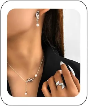 YAZILIND Jewelry Set for Women,Dainty 18K Gold/Silver Plated Pearl Necklace and Earring Set Gold/Silver Drop Earrings Ring Pearl Choker Necklace Wedding Jewelry
