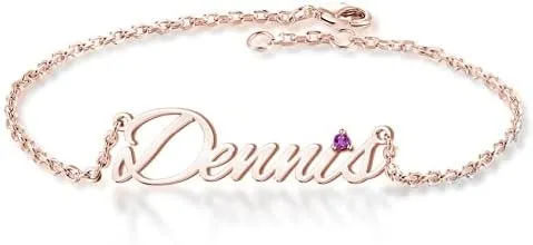 YDD 10k 14k 18k Solid Gold Name Bracelets for Women Custom Personalized Name Bracelet with Birthstone Name Friendship Bracelet Names Birthstone Bracelet Anklets Birthday Gifts Jewelry