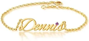 YDD 10k 14k 18k Solid Gold Name Bracelets for Women Custom Personalized Name Bracelet with Birthstone Name Friendship Bracelet Names Birthstone Bracelet Anklets Birthday Gifts Jewelry