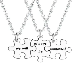 YEEQIN 3PCS We Will Always Be Connected Necklace Set, Best Friends Necklace for 3, Friendship Jewelry Gift for Sisters Friends
