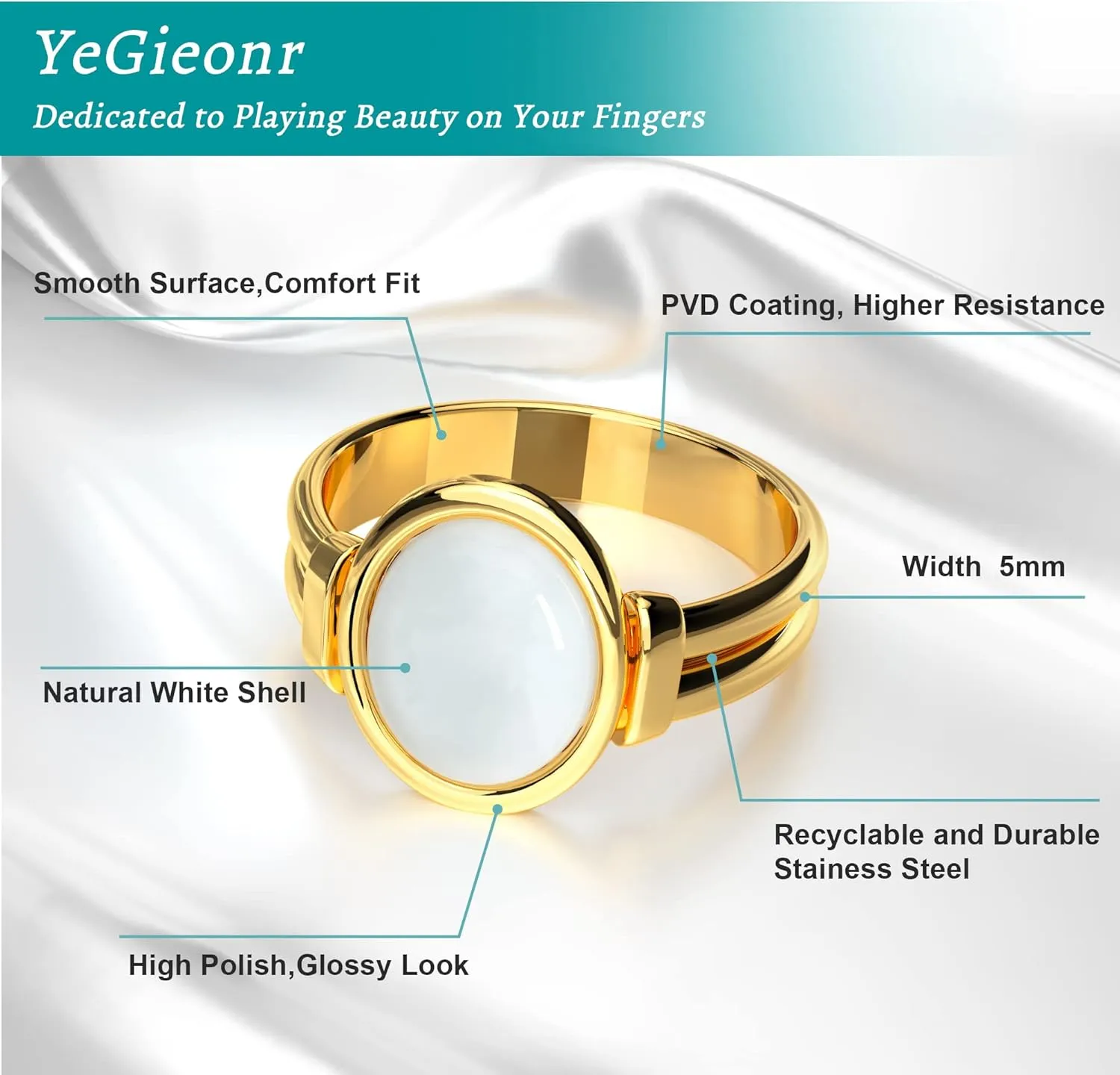 YeGieonr Gold Rings for Women Trendy Non-tarnish Chunky Gold Plated Ring, Waterproof Stainless Steel Gold Jewelry Gift