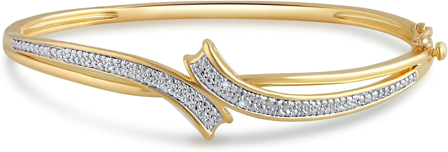 Yellow Gold-plated Round Diamond Accent Ethnic Wedding Wear Bangle Bracelet| Fashion Jewelry for Women s Her| Gift Box Included