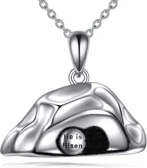 YFN Empty Tomb Necklace Sterling Silver He Is Risen Pendant Necklace Religious Jewelry For Women Christian Gifts For Mom Grandma