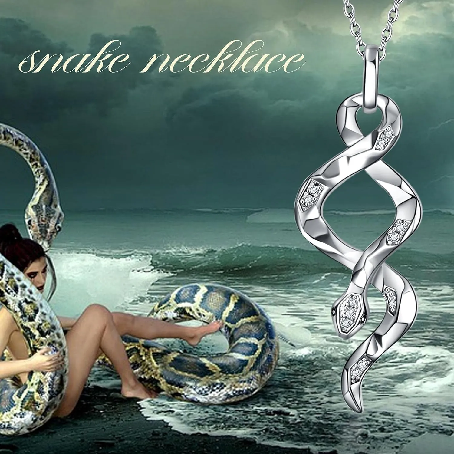YFN Snake Pendant Necklace Gothic Jewelry Sterling Silver Animal Snake Necklaces for Women Men