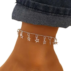 YienDoo Boho Star Anklet Bracelet Silver Star Pendant Ankle Chain Hollow Stars Satellite Foot Chain Hawaiian Beach Star Foot Jewelry for Women and Girls