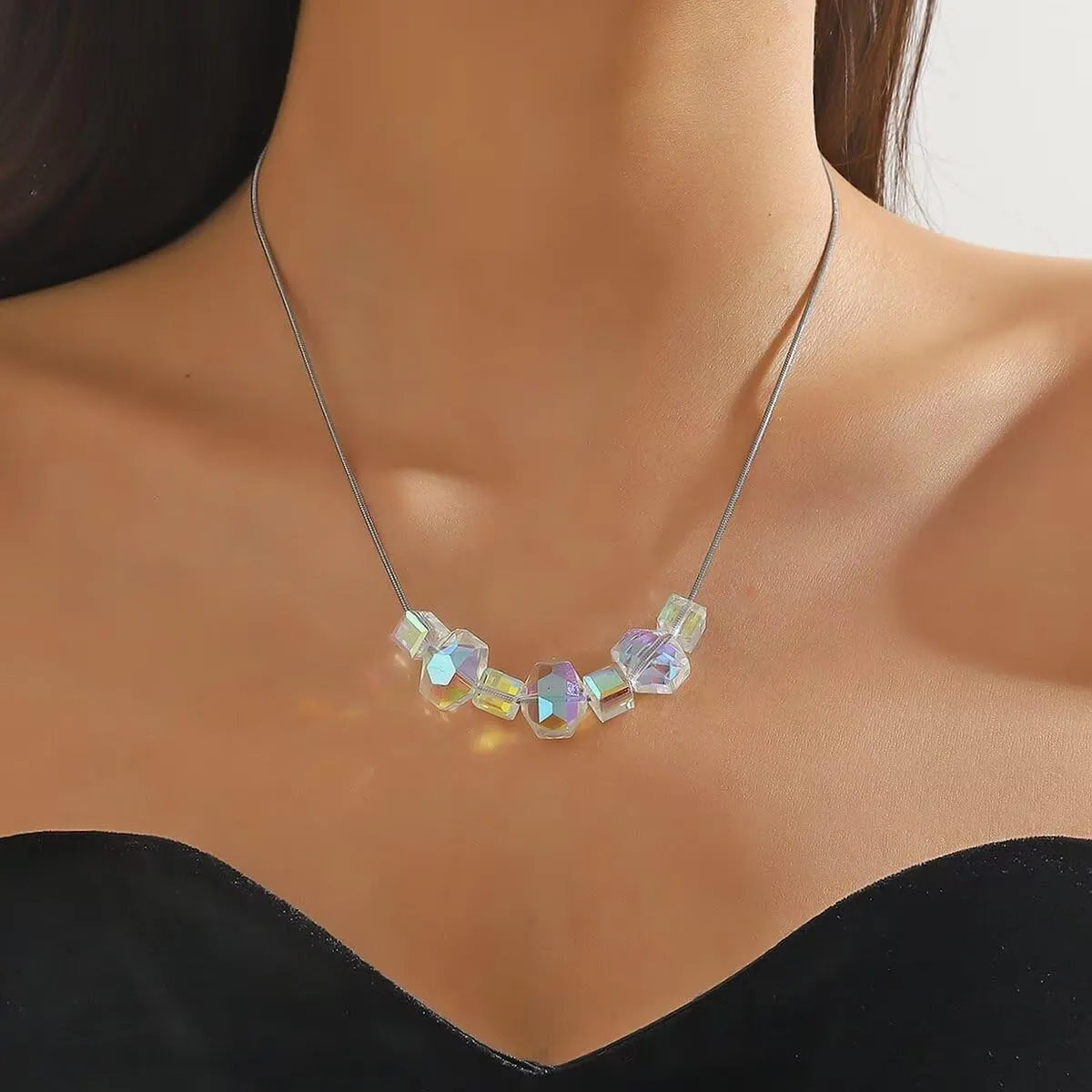 Zian Crystal Necklace Clear Bohemian Necklace Spring Summer Necklace Vintage Necklace Prom Necklace 70s Necklace 80s Necklace